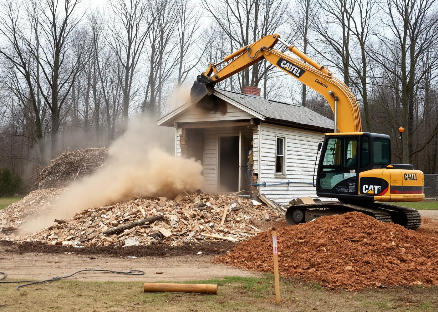 Excavator preparing an active construction site for grading and earthwork